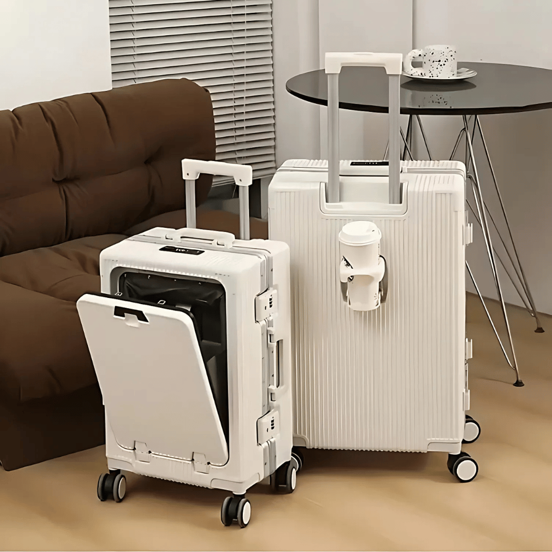 Hard-shell carry-on suitcase | Front pocket, TSA lock, USB connection