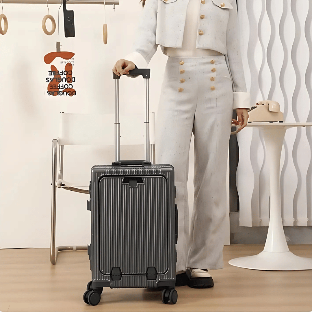Hard-shell carry-on suitcase | Front pocket, TSA lock, USB connection