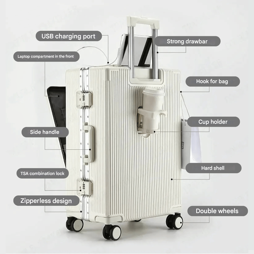 Hard-shell carry-on suitcase | Front pocket, TSA lock, USB connection