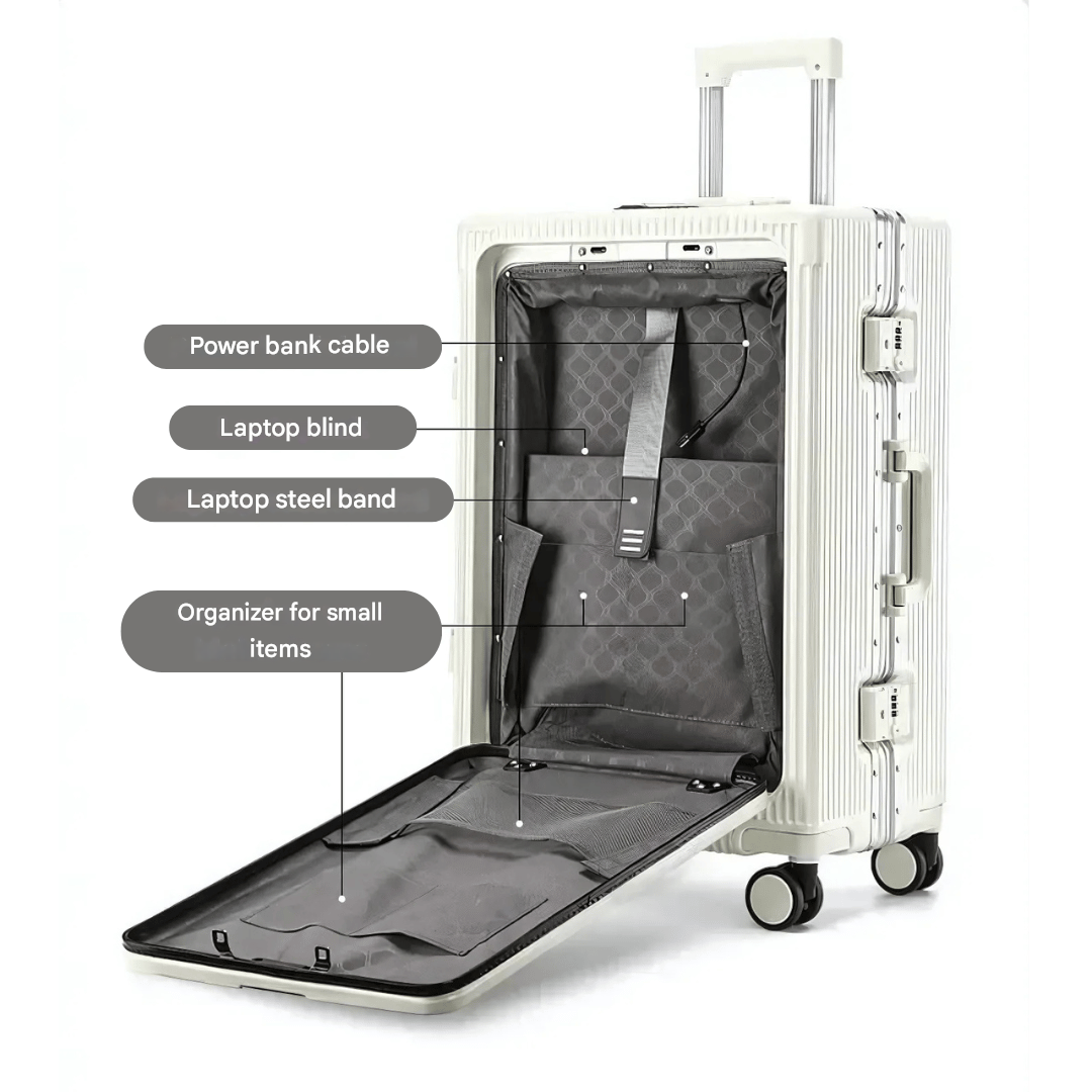 Hard-shell carry-on suitcase | Front pocket, TSA lock, USB connection