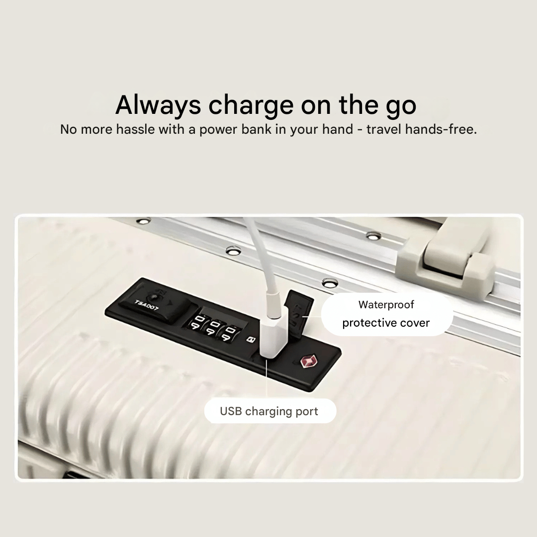 Hard-shell carry-on suitcase | Front pocket, TSA lock, USB connection