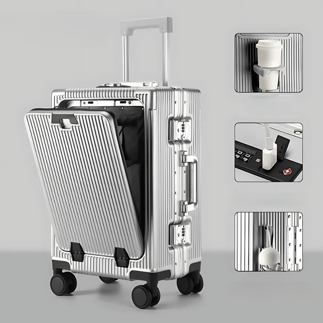 Hard-shell carry-on suitcase | Front pocket, TSA lock, USB connection