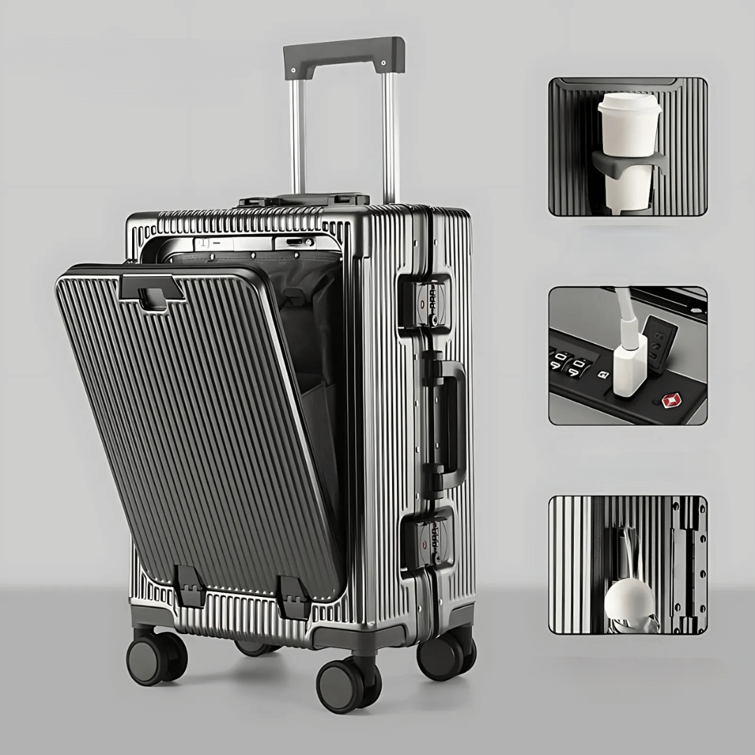 Hard-shell carry-on suitcase | Front pocket, TSA lock, USB connection