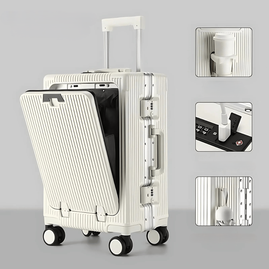Hard-shell carry-on suitcase | Front pocket, TSA lock, USB connection