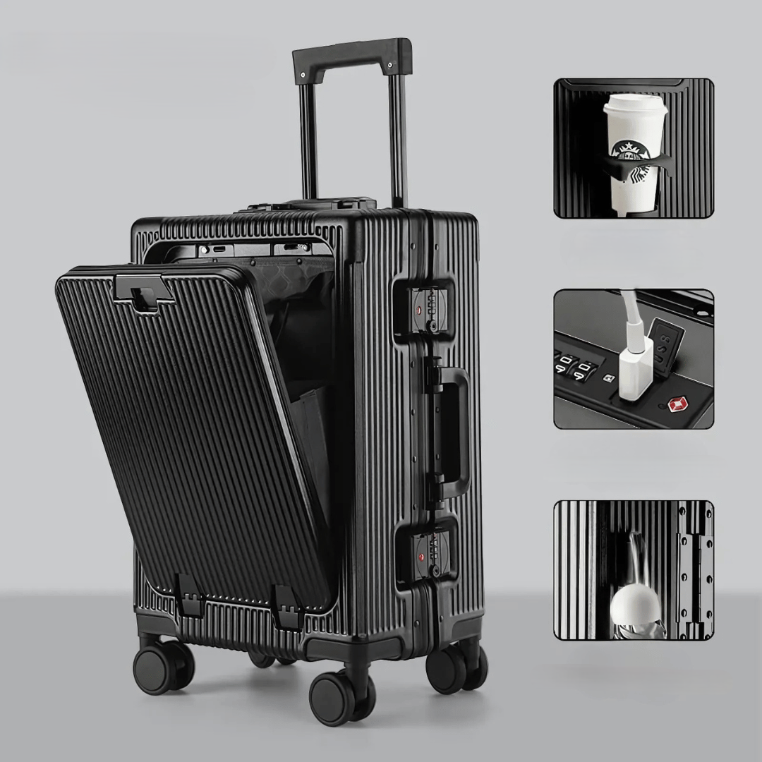 Hard-shell carry-on suitcase | Front pocket, TSA lock, USB connection