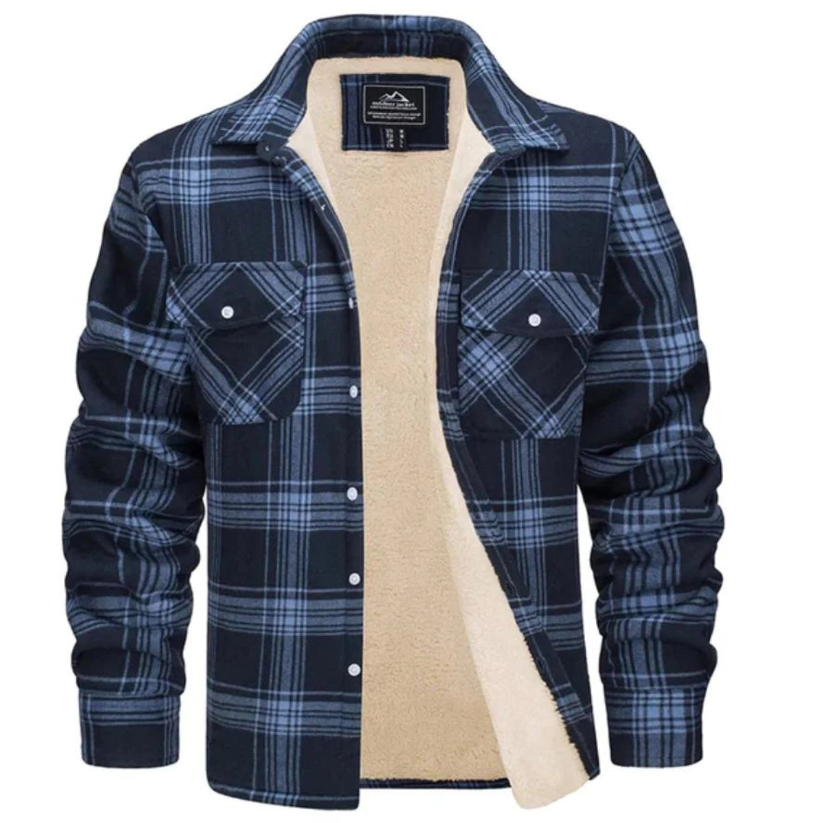Men sherpa lined plaid flannel shirt jacket relaxed fit