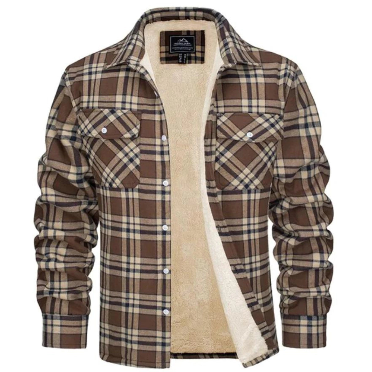 Men sherpa lined plaid flannel shirt jacket relaxed fit