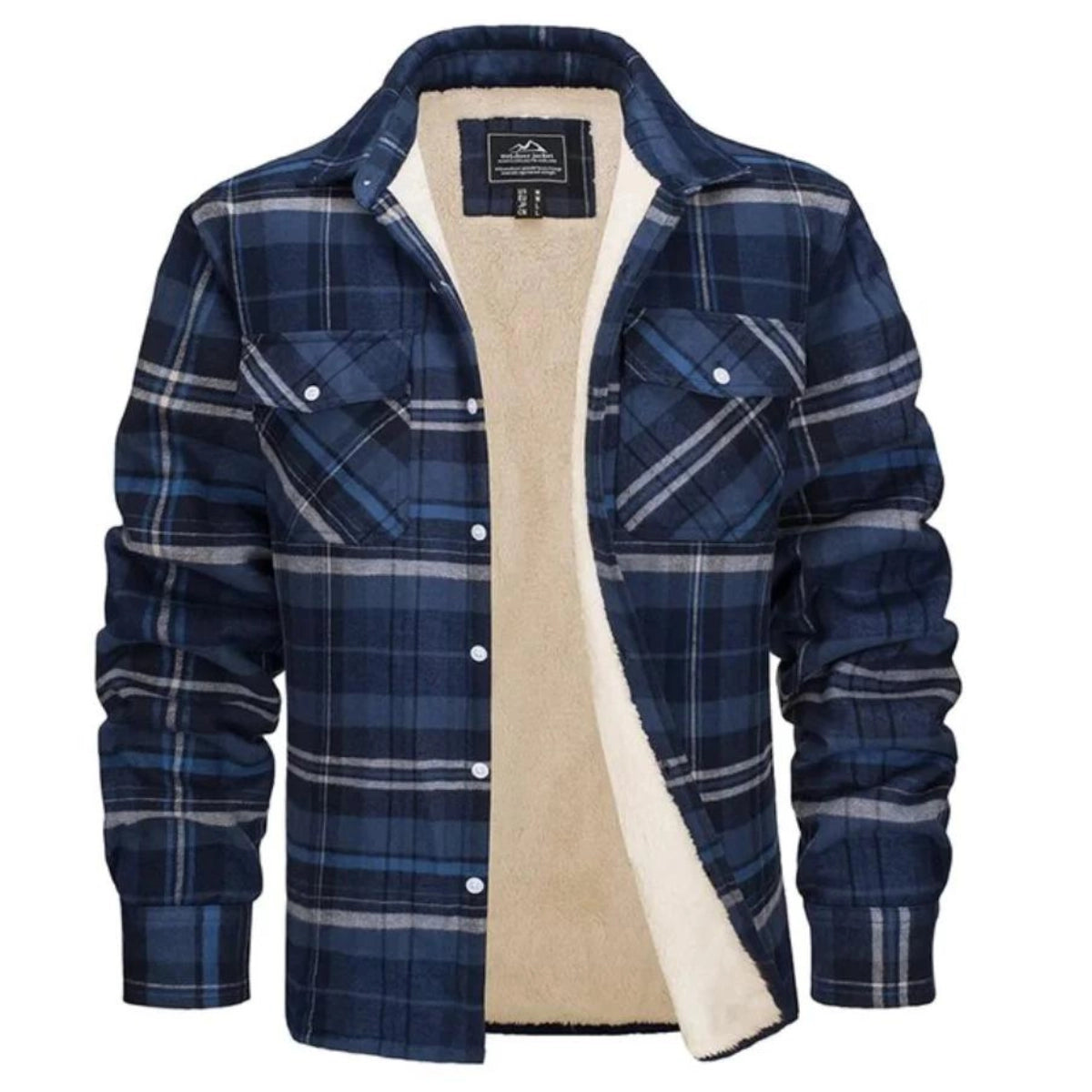 Men sherpa lined plaid flannel shirt jacket relaxed fit