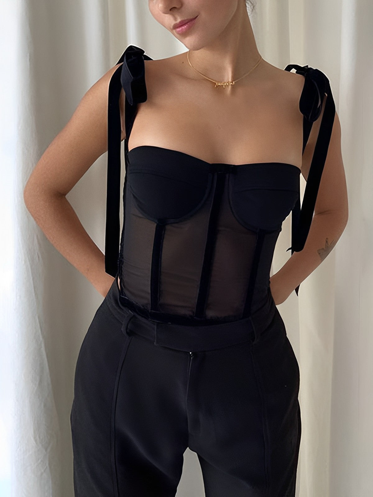 Corset Top | Black mesh crop top | Sheer, slim fit, sexy lingerie