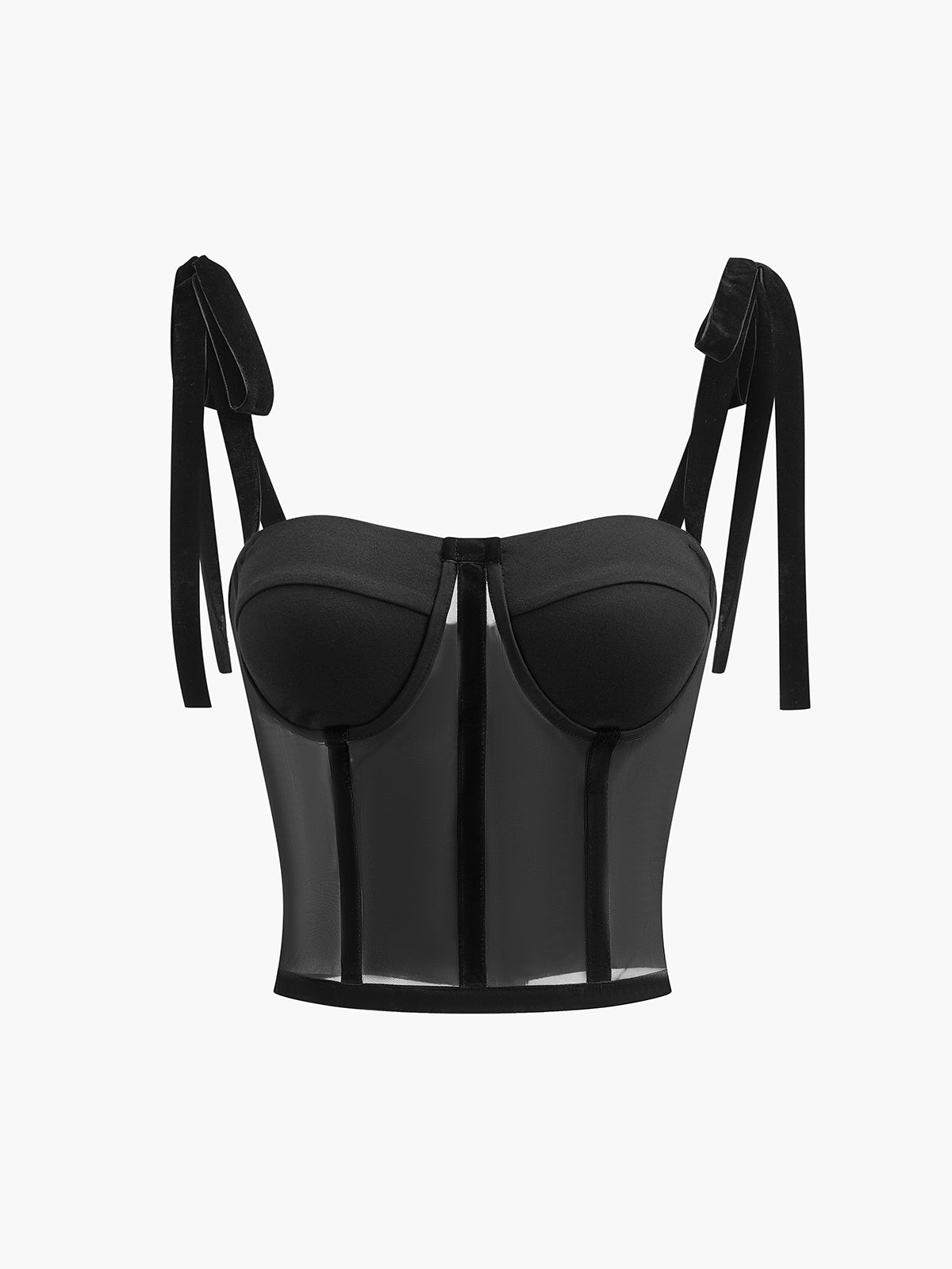 Bustier top | Women, mesh fabric, velvet detail | Sheer bodycon fit