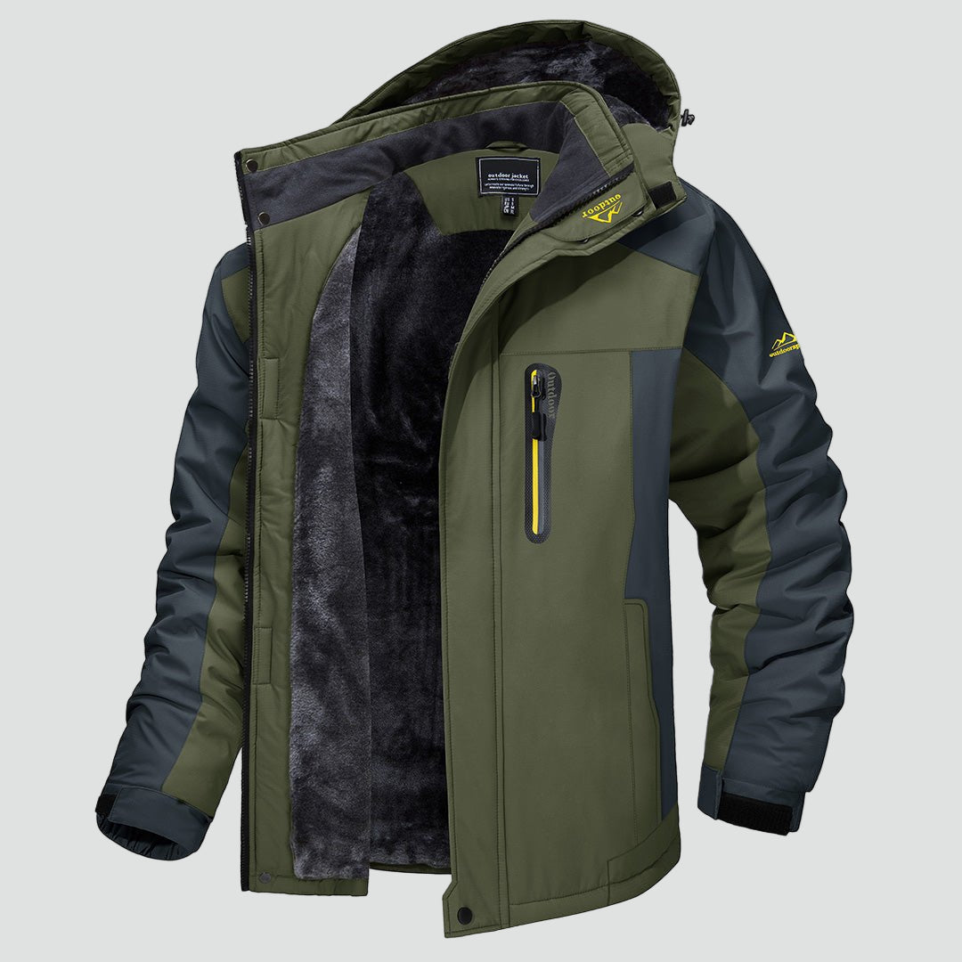 Men fleece lined waterproof winter jacket with adjustable hood
