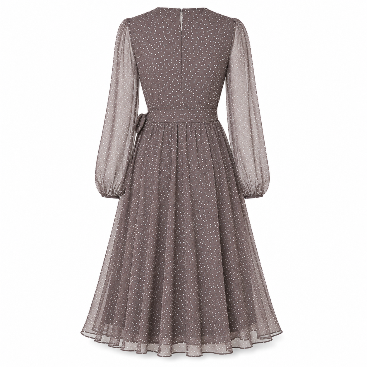 Summer Linen Dress | Loose Fit, Coffee Polka Dot | A-Line Midi