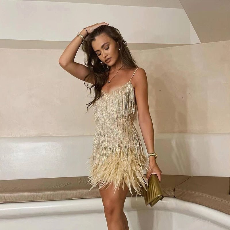 Cocktail Dress | Women's Mini, Feather Detail | Luxury Evening Style