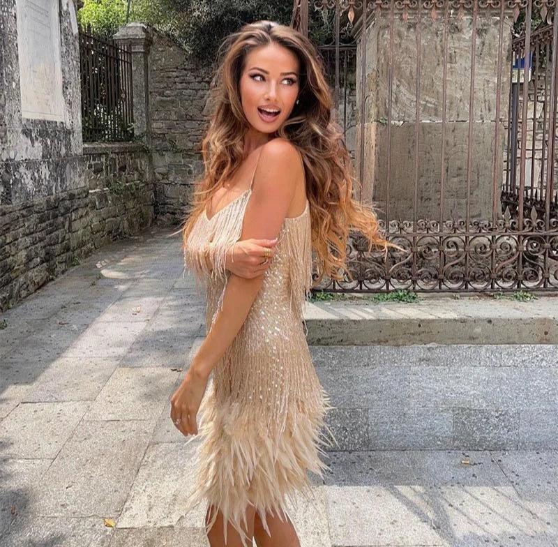 Cocktail Dress | Women's Mini, Feather Detail | Luxury Evening Style