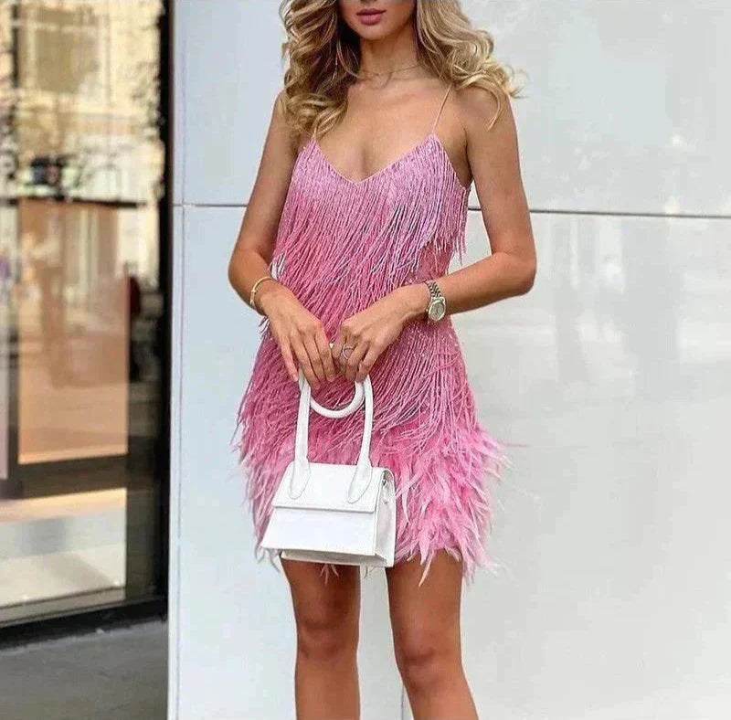 Cocktail Dress | Women's Mini, Feather Detail | Luxury Evening Style