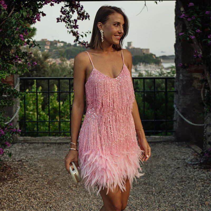 Cocktail Dress | Women's Mini, Feather Detail | Luxury Evening Style