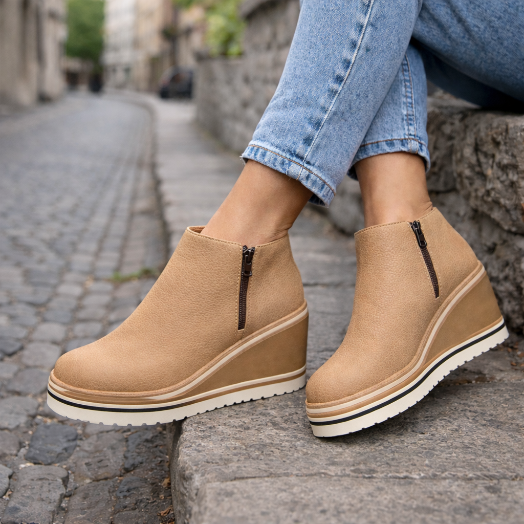 Women's Ankle Boots | Platform Wedge | Side Zip, Faux Leather