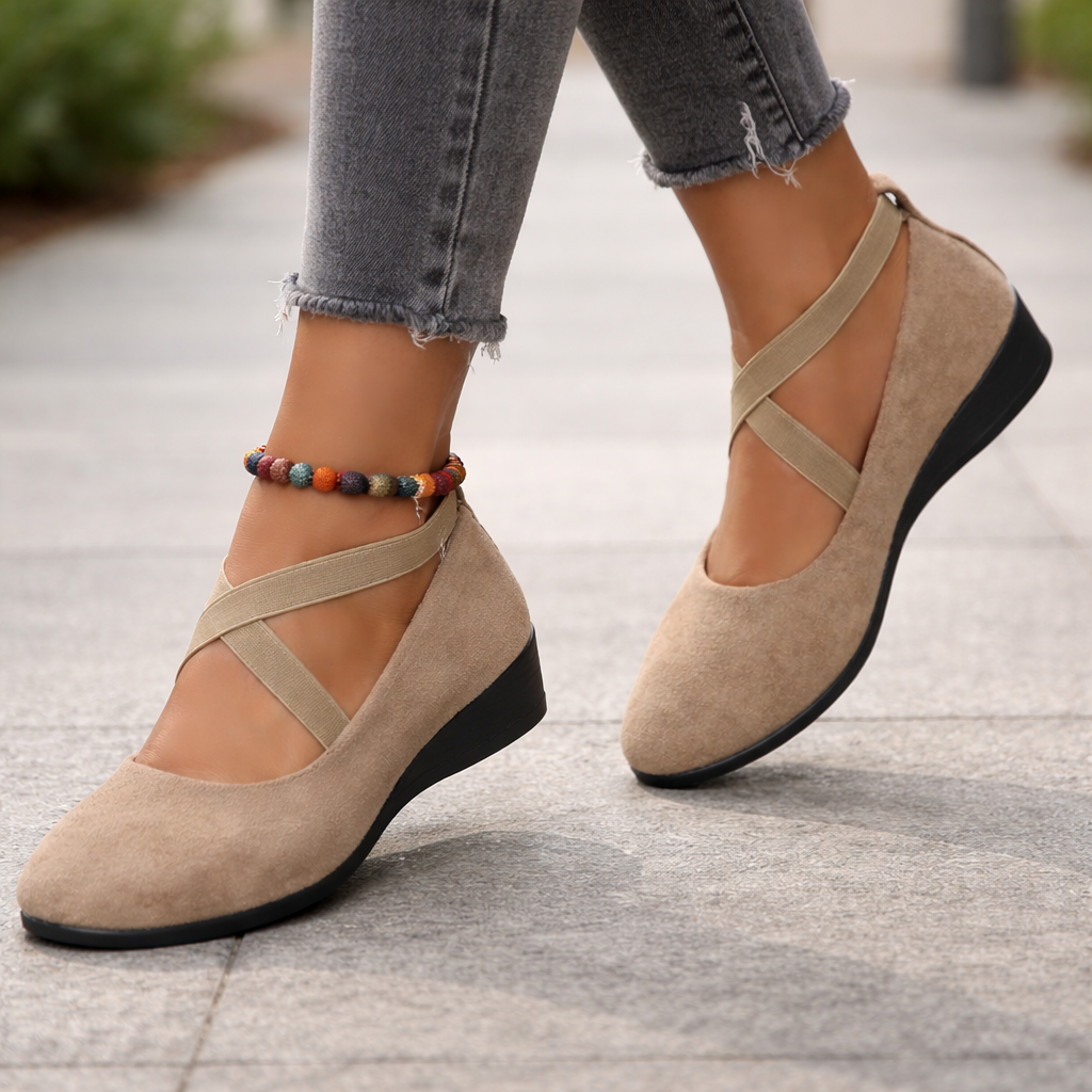 Women's Anabela shoes with comfortable elastic and elegant heel