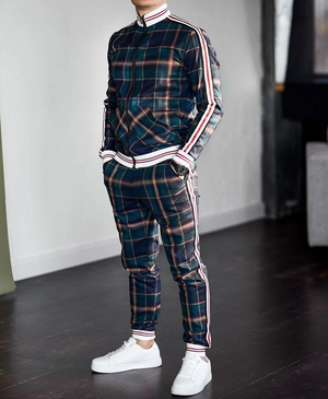 Men's Tracksuit | Slim Fit, Plaid Pattern | 2-Piece Set