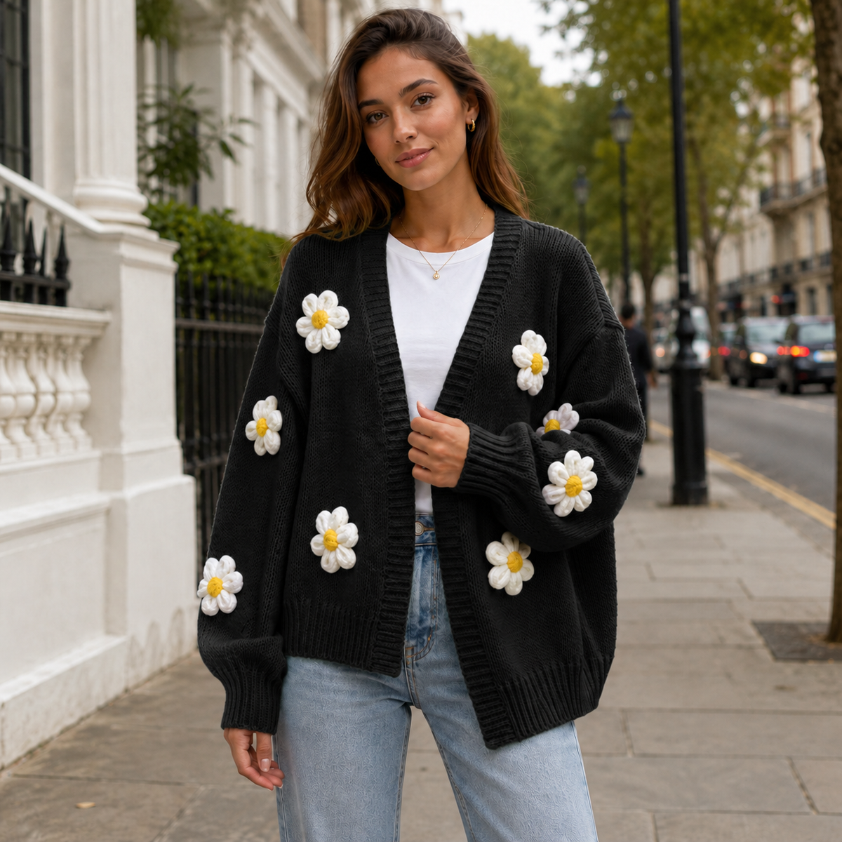 Knit Cardigan Women | Floral Open Front | Long Sleeves