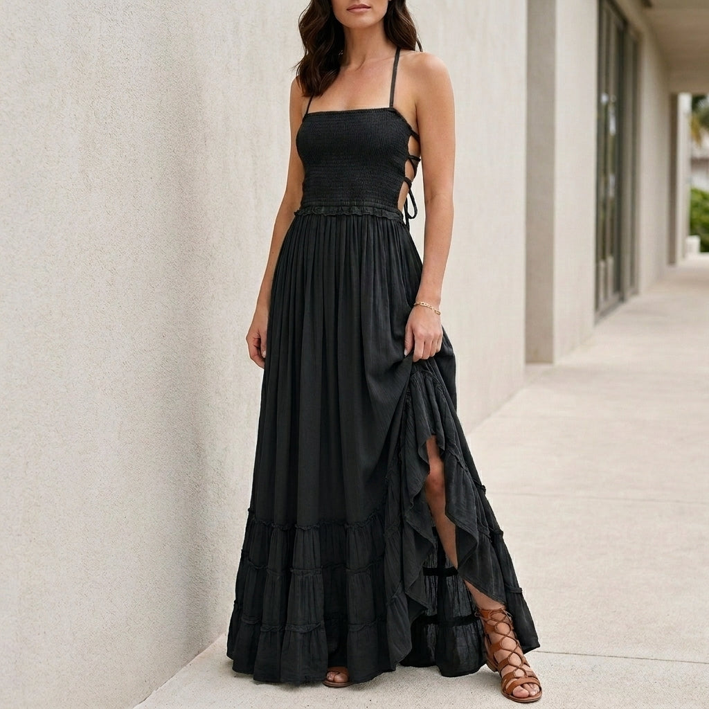 Maxi Dress | Open Back, Smocked | Summer Bohemian Style