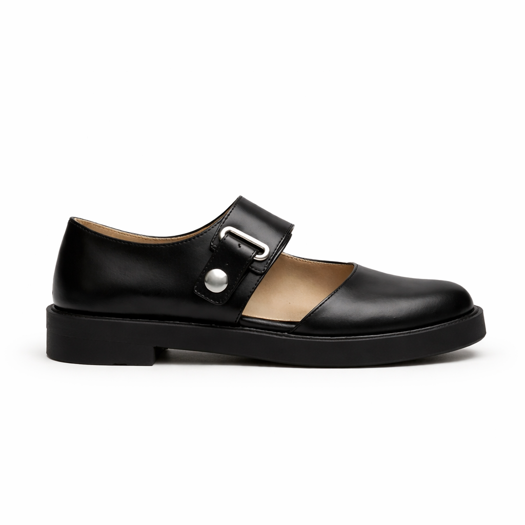 Women's Mary Jane Shoes | Black Leather, Adjustable Strap