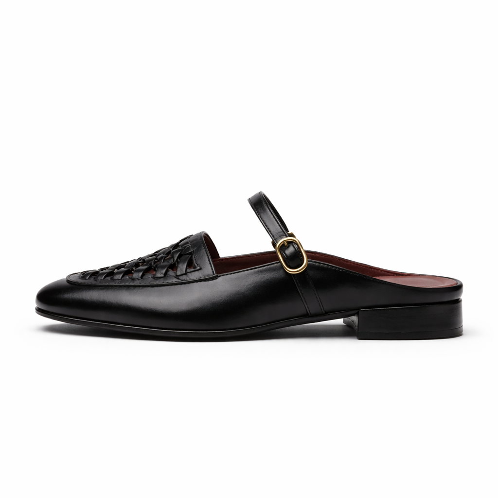 Women's Mary Jane Shoes | Woven Leather, Square Toe | Brown, Black