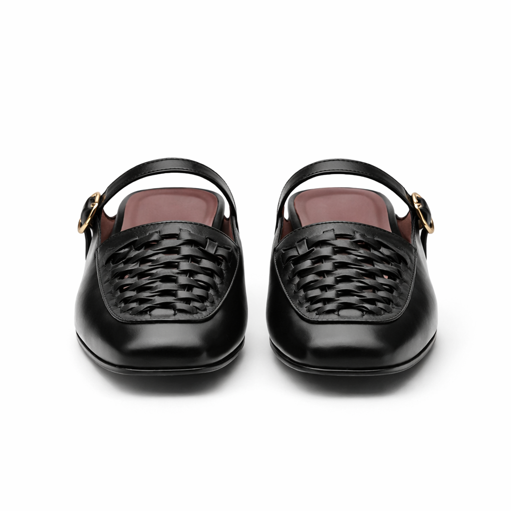 Women's Mary Jane Shoes | Woven Leather, Square Toe | Brown, Black