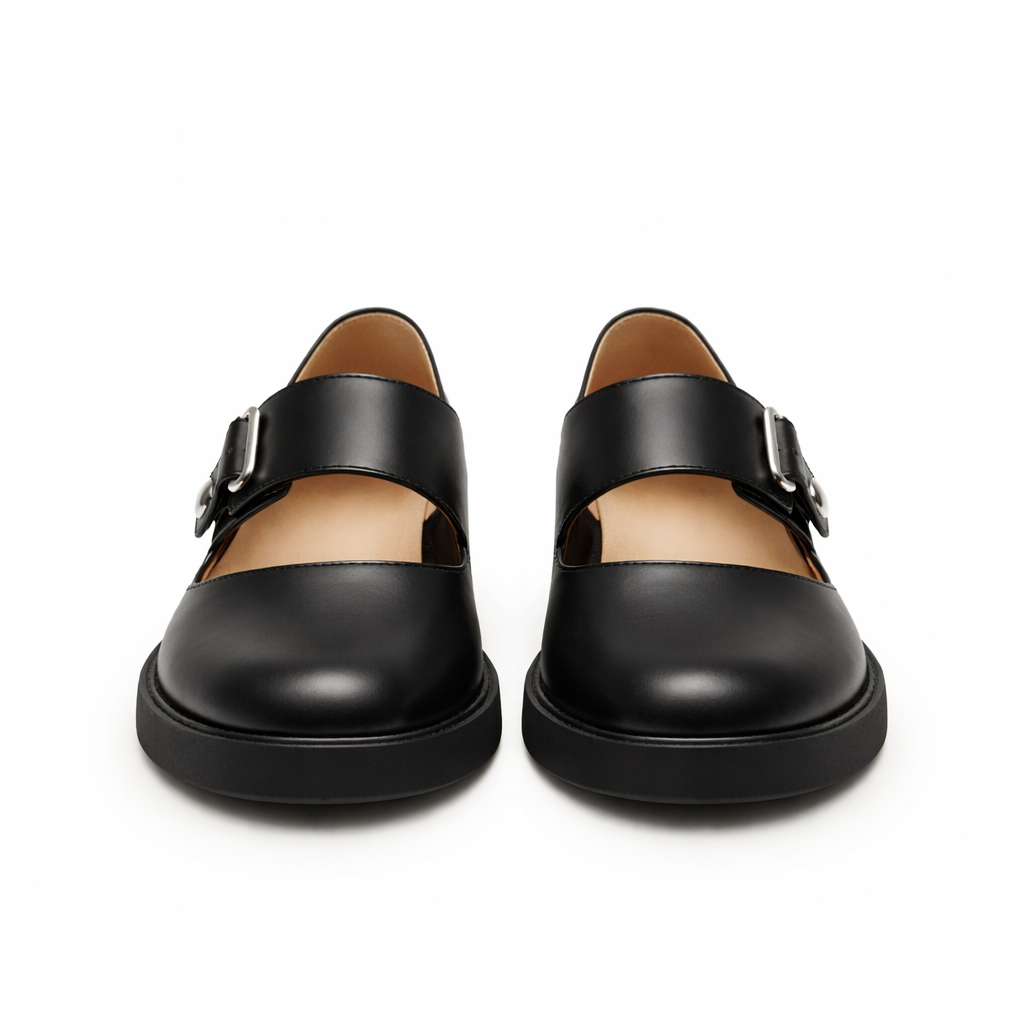Women's Mary Jane Shoes | Black Leather, Adjustable Strap