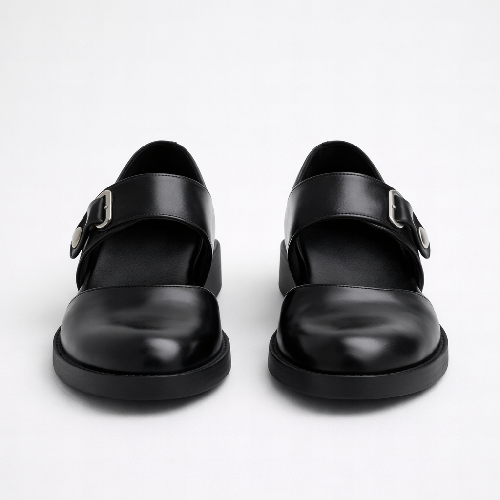 Women's Mary Jane Shoes | Black Leather, Buckle Strap