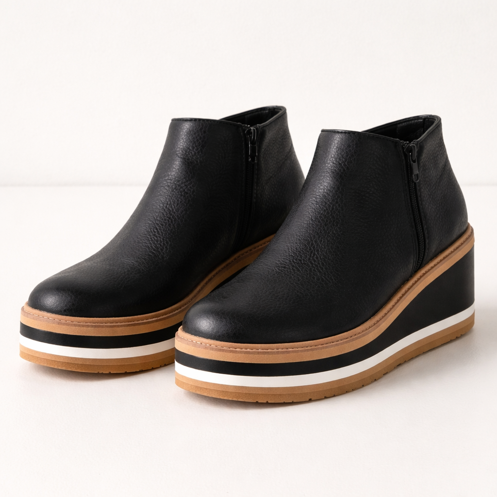 Women's Ankle Boots | Platform Wedge | Side Zip, Faux Leather