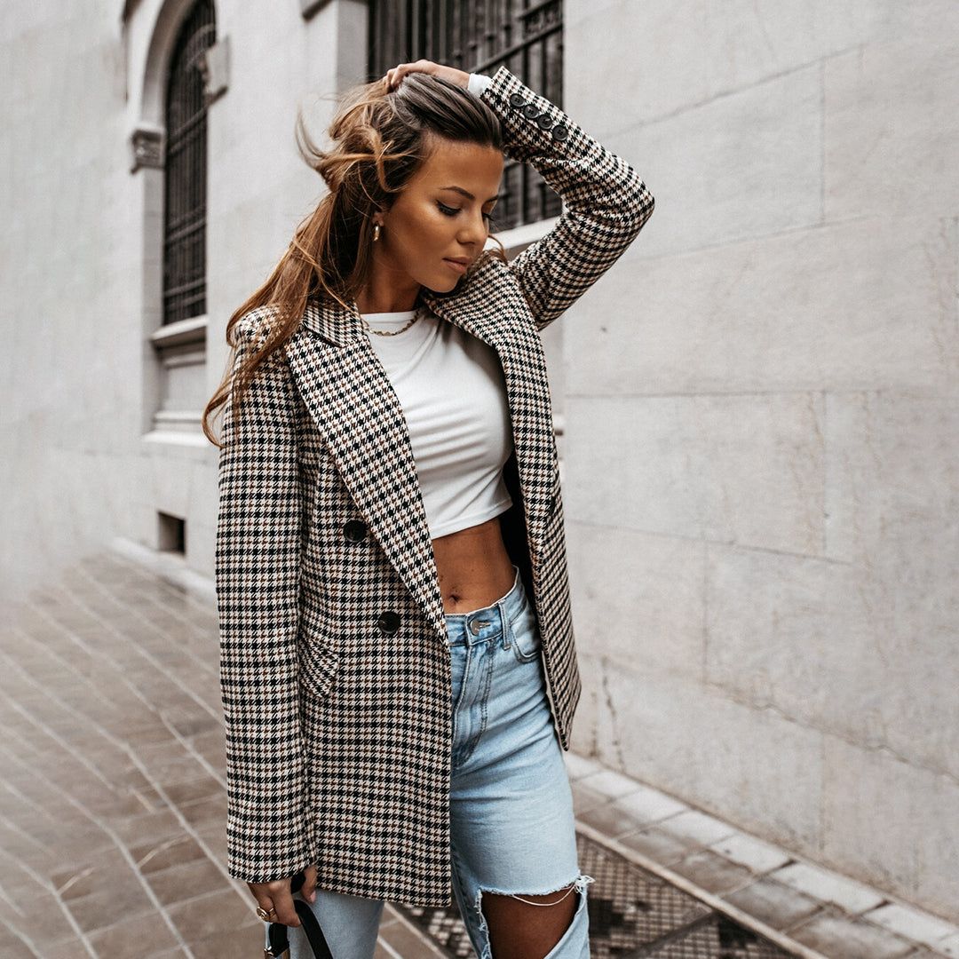 Women's Blazer | Gray Double-Breasted, Tailored Fit