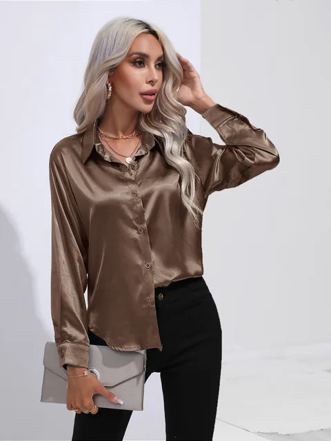Women's Shirts | Long Sleeve Silk Shirt Fitted Cut