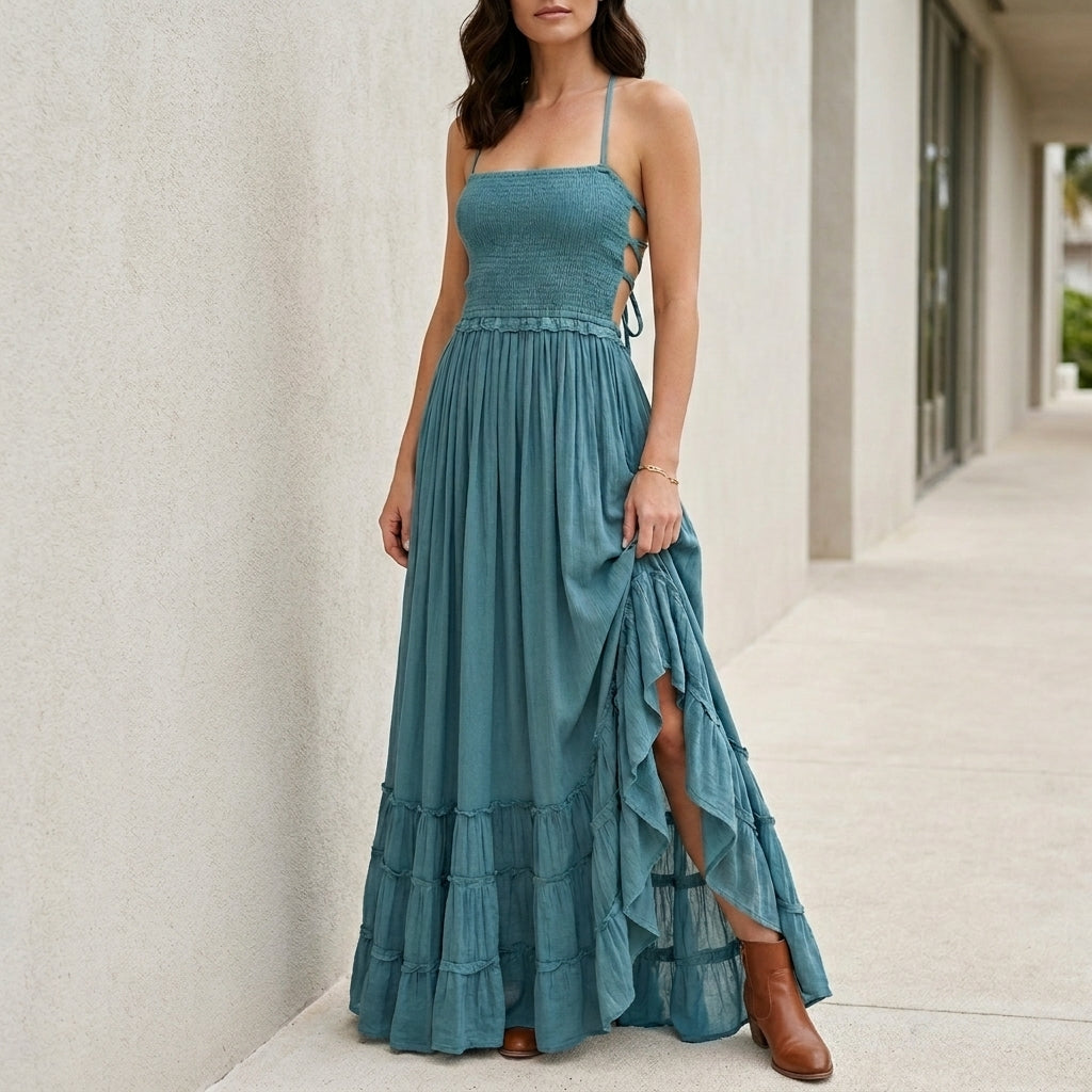 Maxi Dress | Open Back, Smocked | Summer Bohemian Style