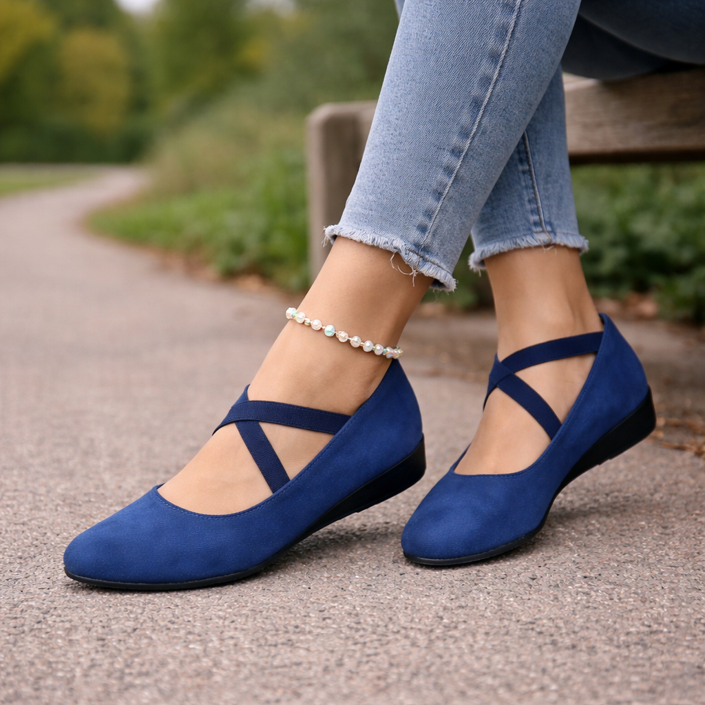 Women's Wedge Flats | Orthopedic Support, Pointed Toe, Ankle Strap