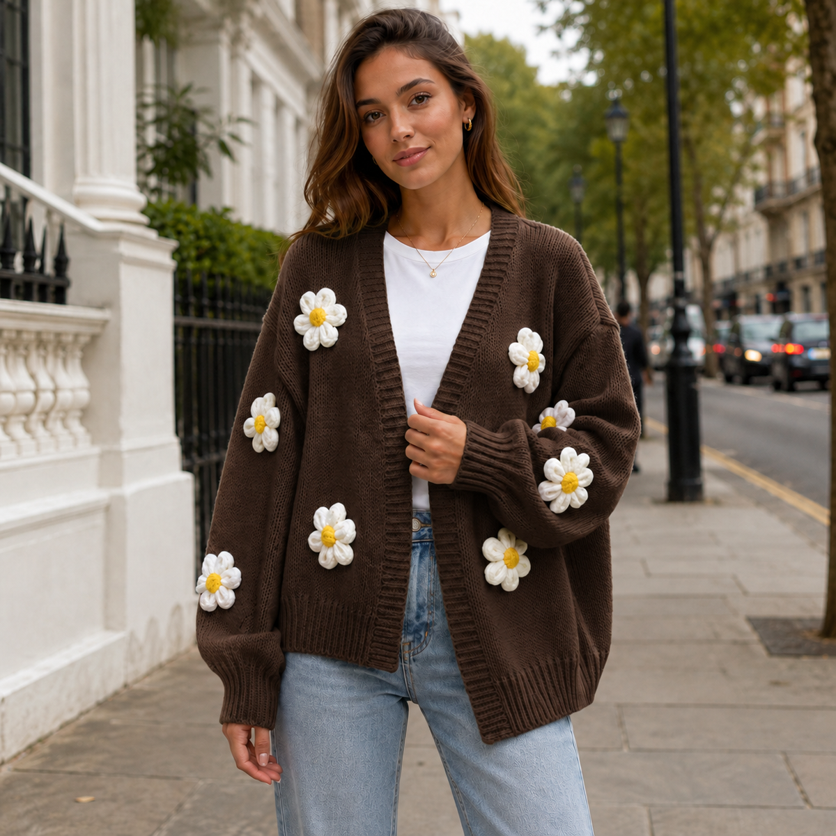 Knit Cardigan Women | Floral Open Front | Long Sleeves