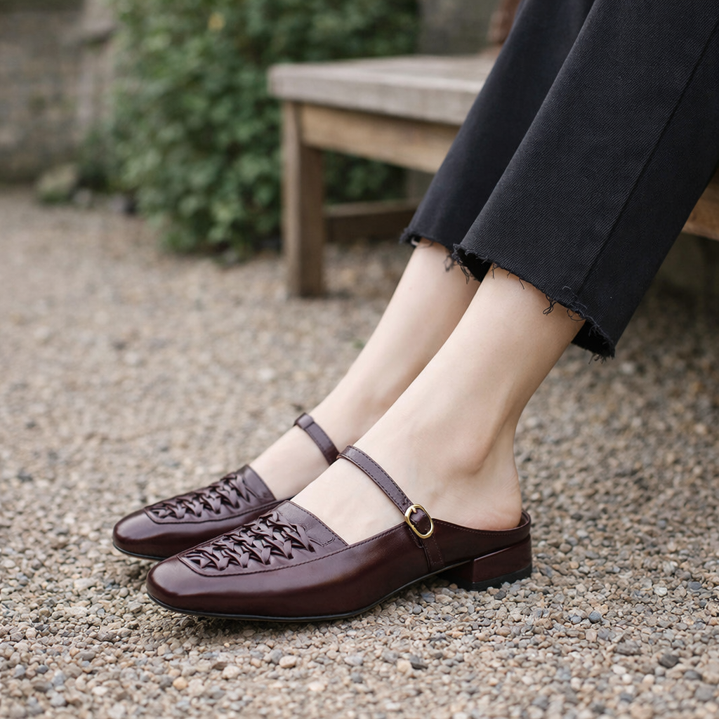 Women's Mary Jane Shoes | Woven Leather, Square Toe | Brown, Black