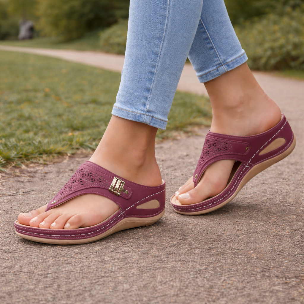 Women's Wedge Sandals Thong Comfortable Contoured Footbed