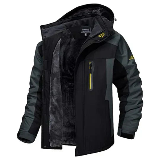 Men fleece lined waterproof winter jacket with adjustable hood