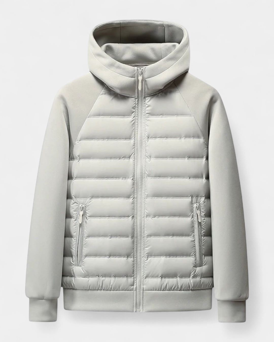 Men colour block puffer jacket hooded hybrid softshell lightweight