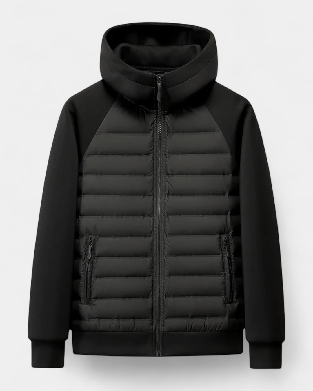 Men colour block puffer jacket hooded hybrid softshell lightweight