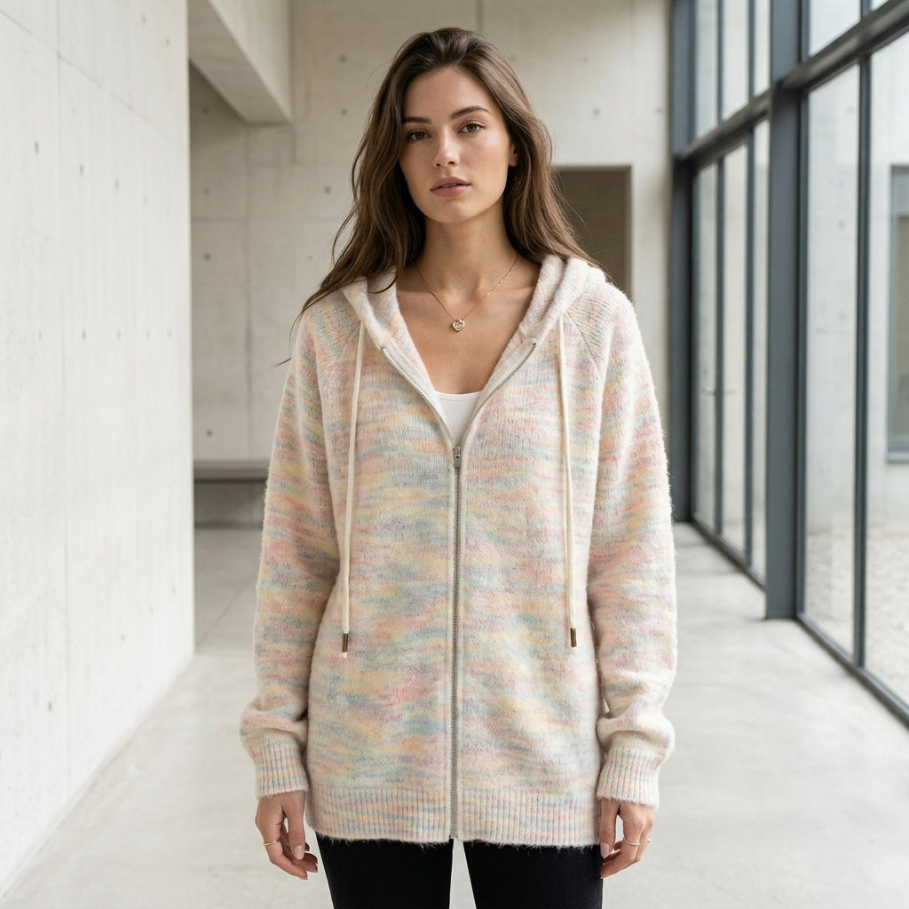Women's Knit Hoodie | Striped, Colorful, Zip Pockets