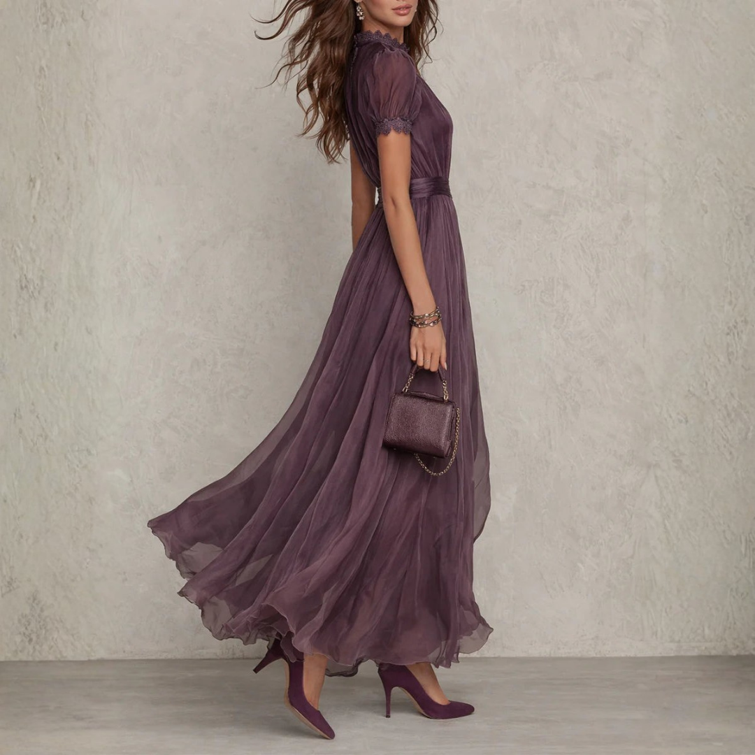 Solveig elegant lace and chiffon dress