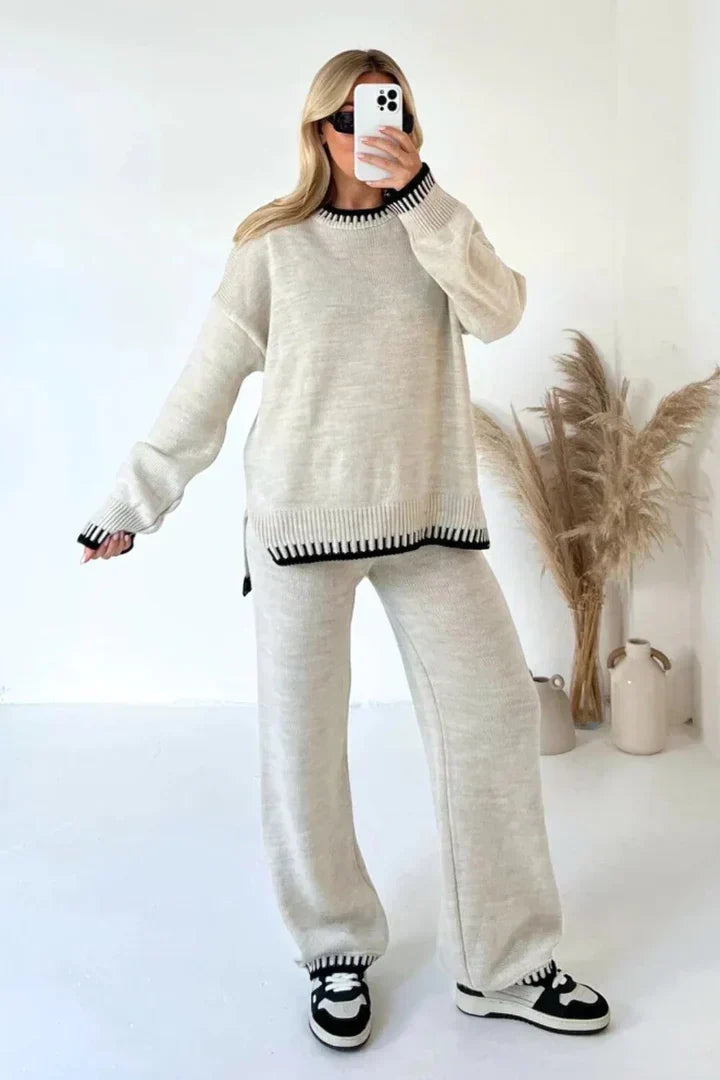 Women 2 Piece Knit Lounge Set with stitched detail relaxed fit
