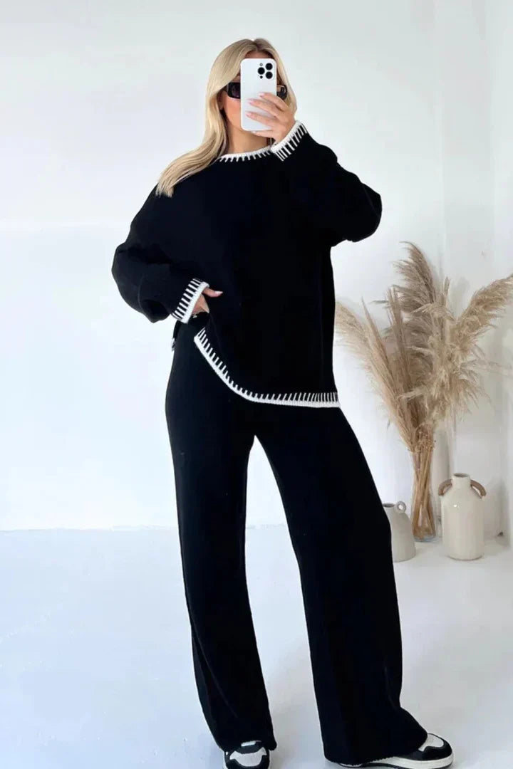 Women 2 Piece Knit Lounge Set with stitched detail relaxed fit