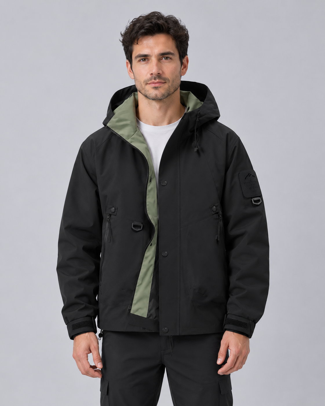 Mens waterproof rain jacket with hood, lightweight windproof