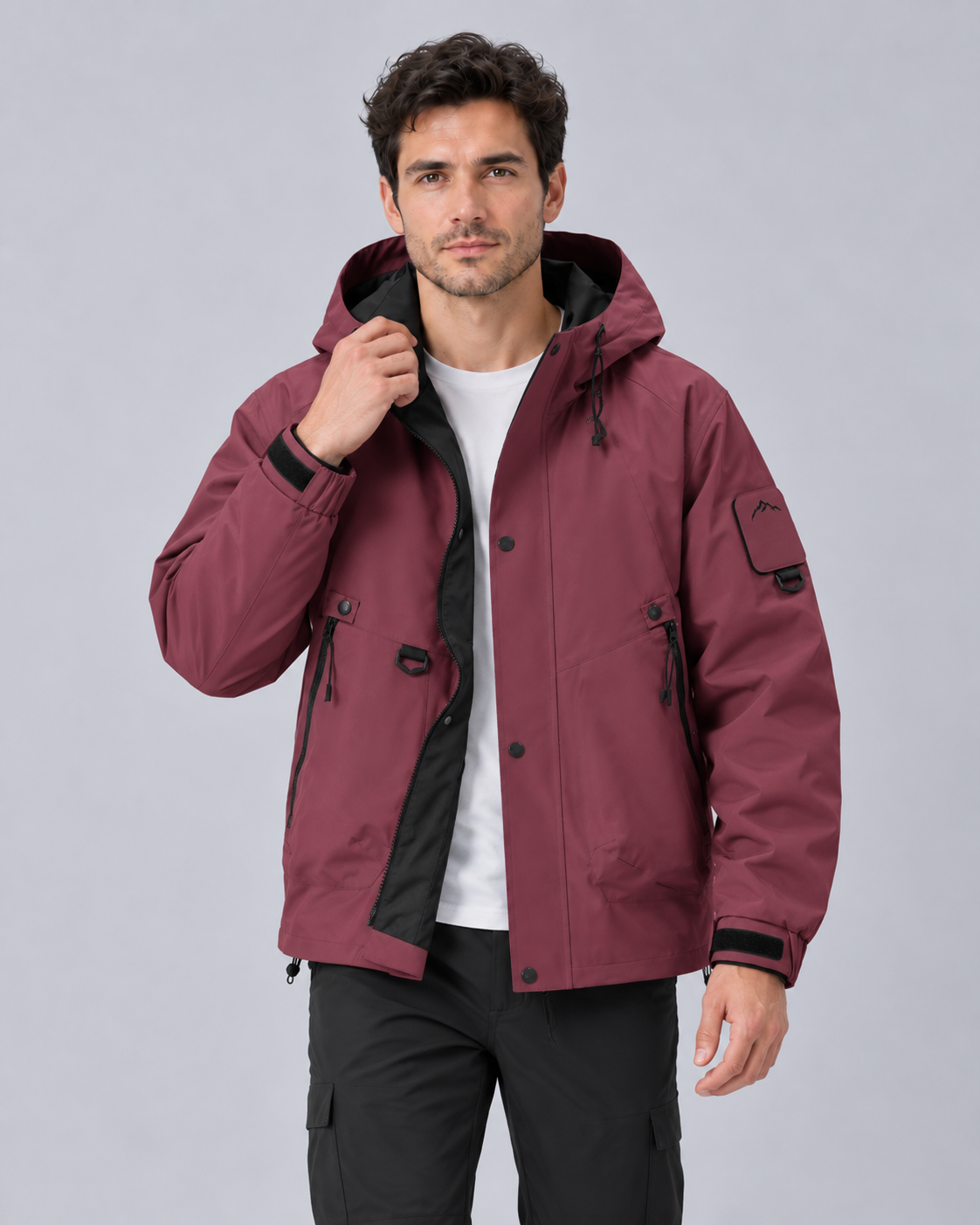 Mens waterproof rain jacket with hood, lightweight windproof