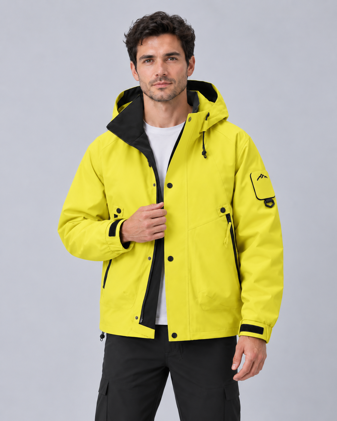 Mens waterproof rain jacket with hood, lightweight windproof