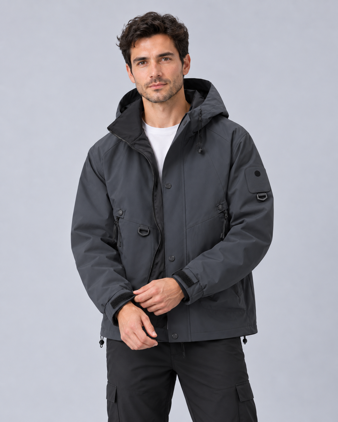 Mens waterproof rain jacket with hood, lightweight windproof