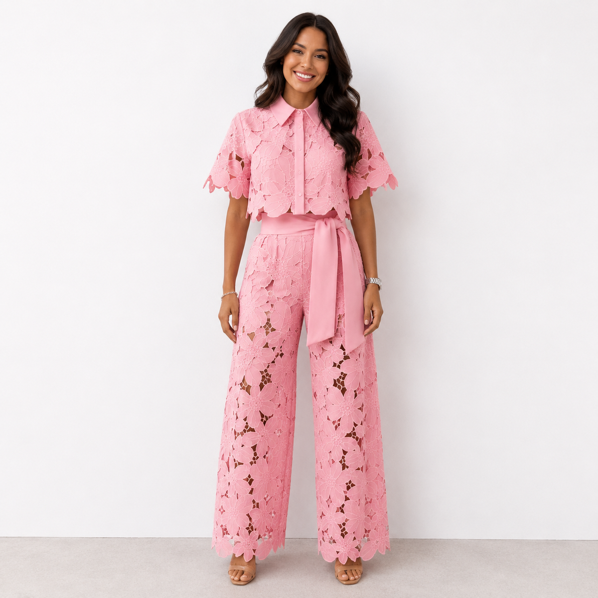 Women's Jumpsuit Set | Floral Print, Wavy Sleeves | Two-Piece